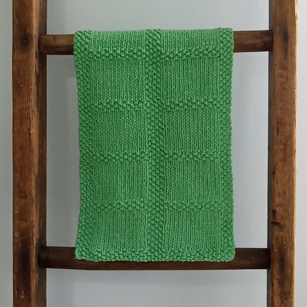 Handmade Handknit Grass Green Textured Windowpane Design Hand Towel